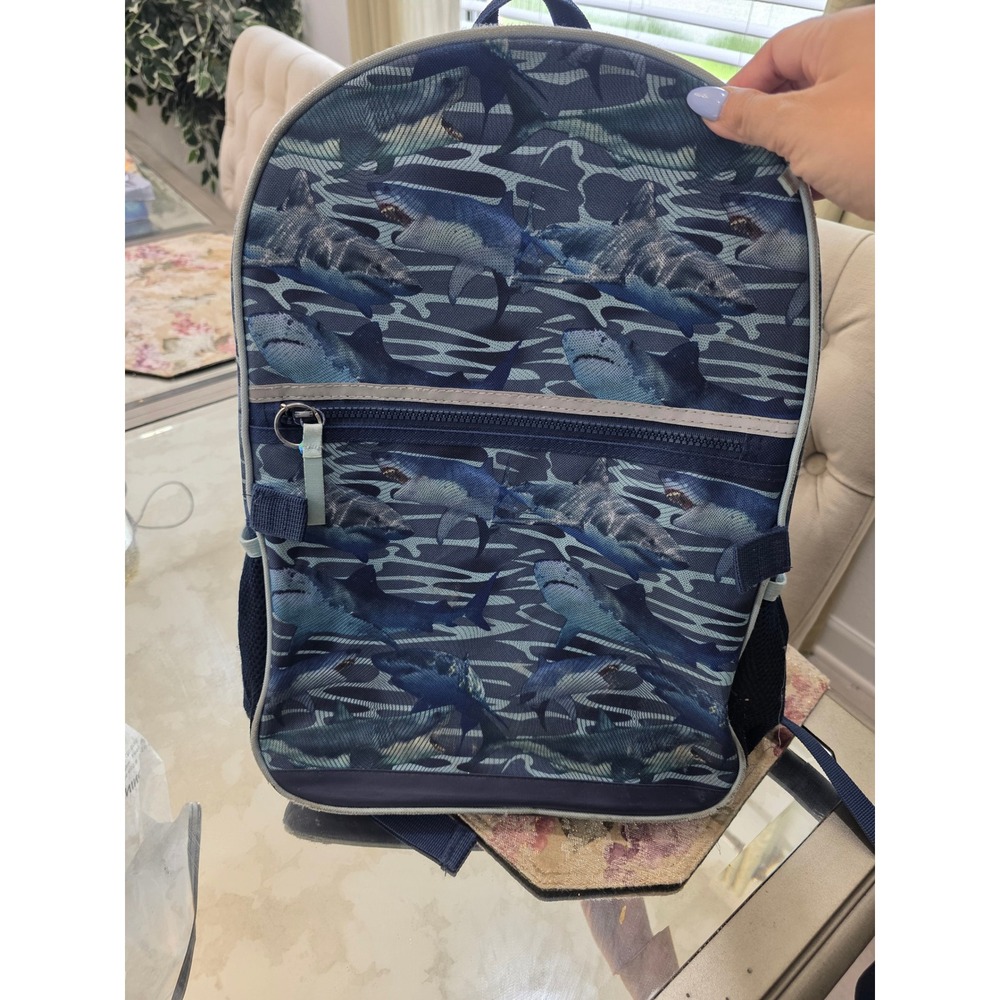 Kids Shark Camo Backpack‎ Navy Blue School Bag with Reflective Safety Strips